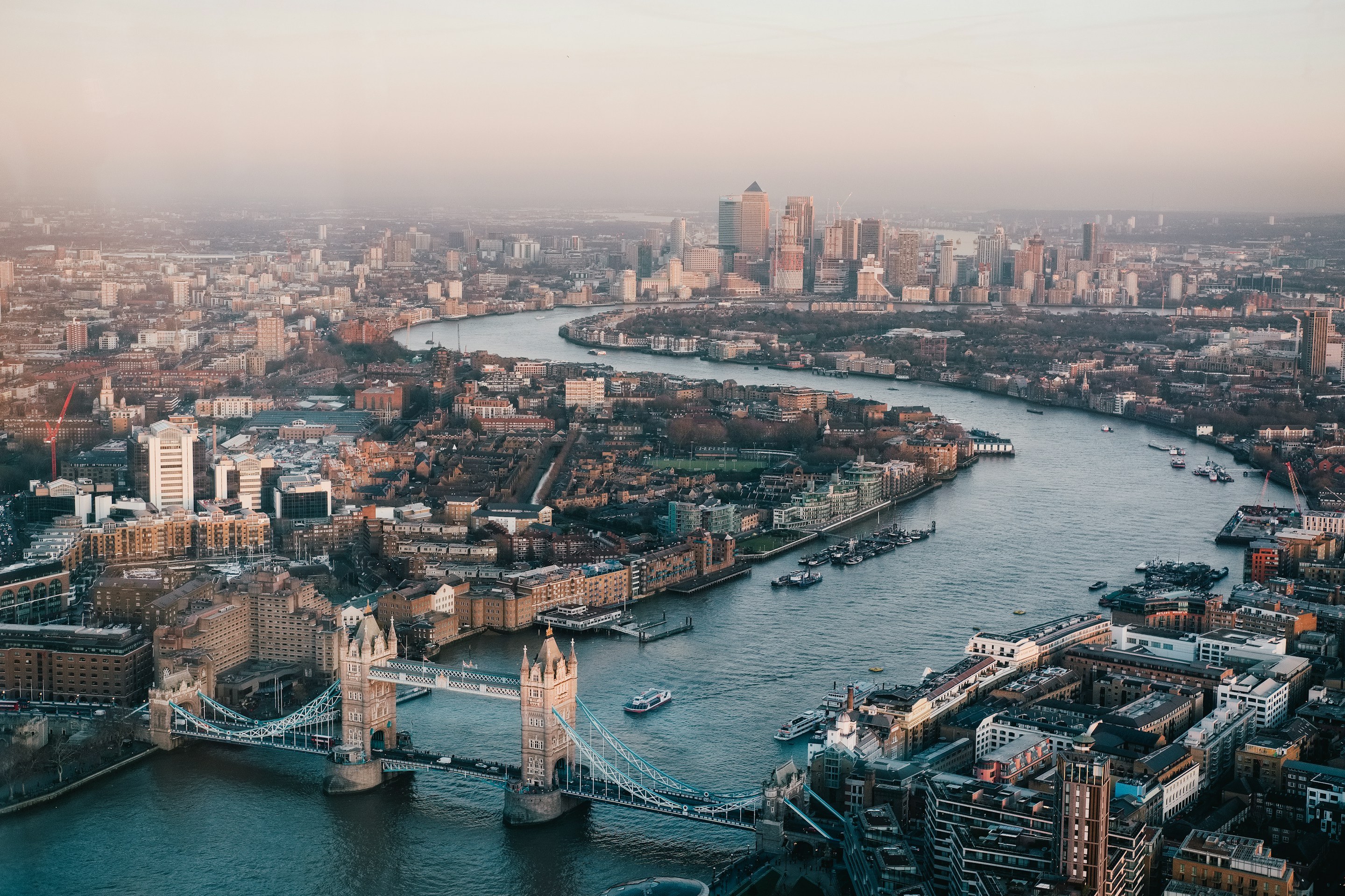 London skyline at dusk.